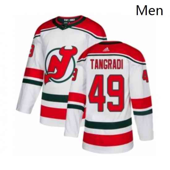 Mens Adidas New Jersey Devils 49 Eric Tangradi Premier White Alternate NHL Jersey